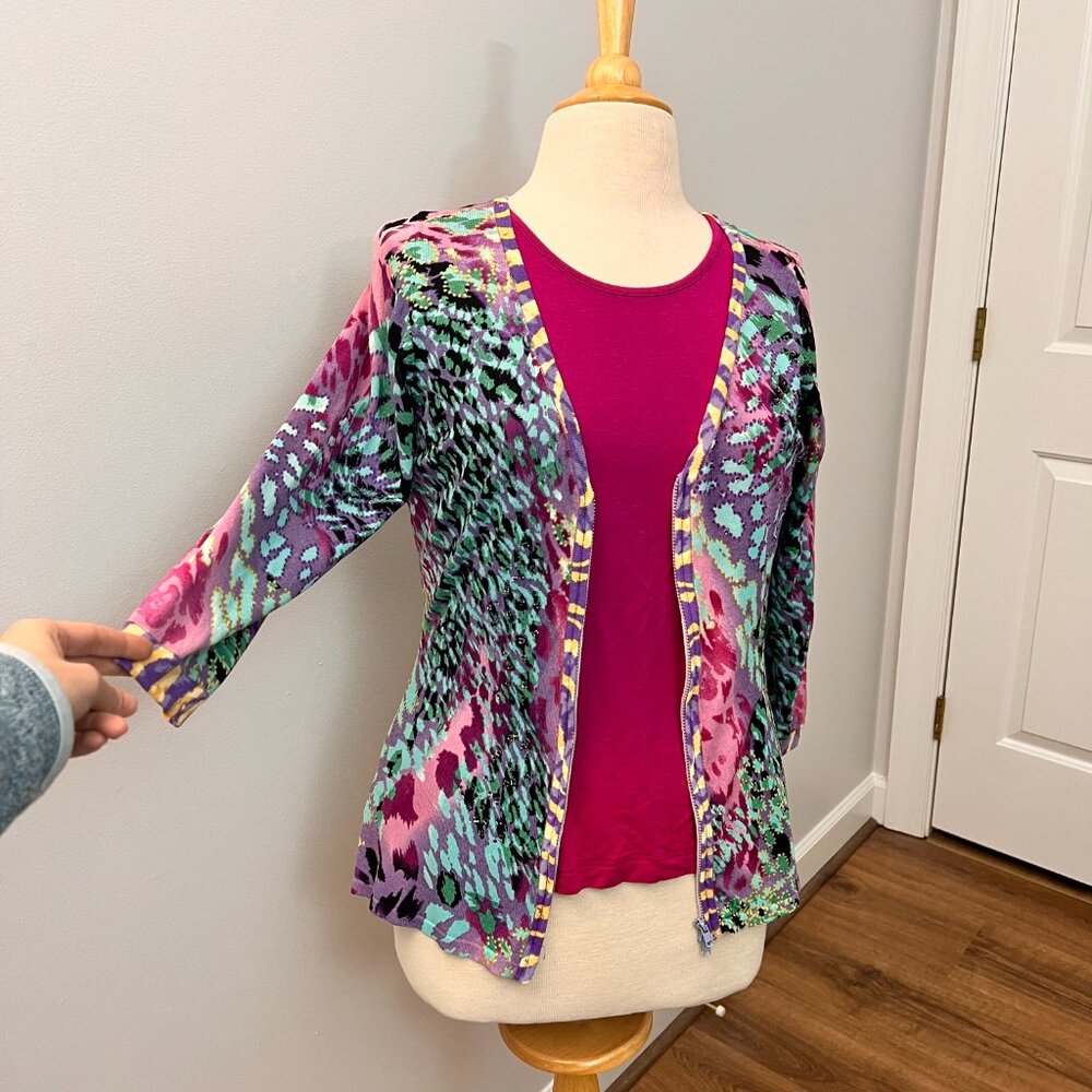 Alberto Makali Colorful Full Zip Sweater Designer Cardigan Sz L